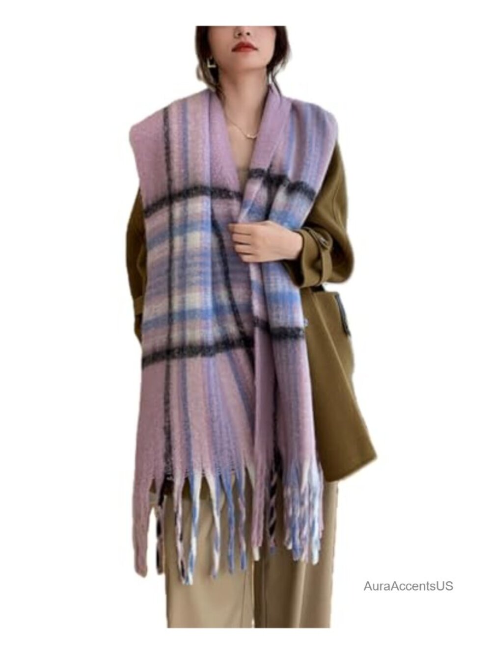 Large Plaid Fringed Blanket Scarf Wrap Shawl for Winter Cold Weather